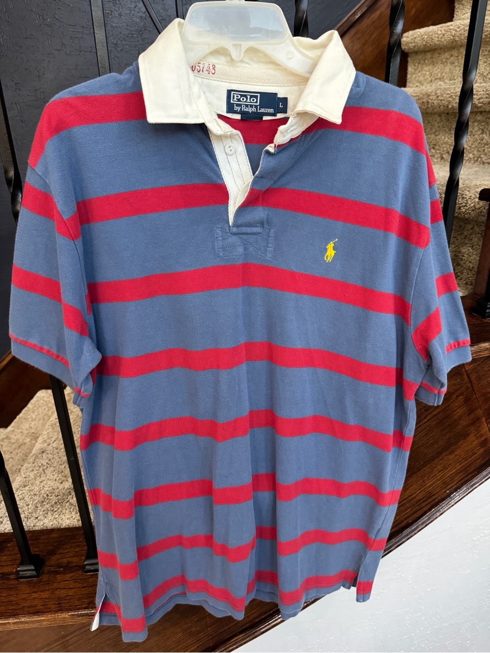 Large Polo by Ralph Lauren Blue & Red Striped Rugby Polo with Yellow Pony